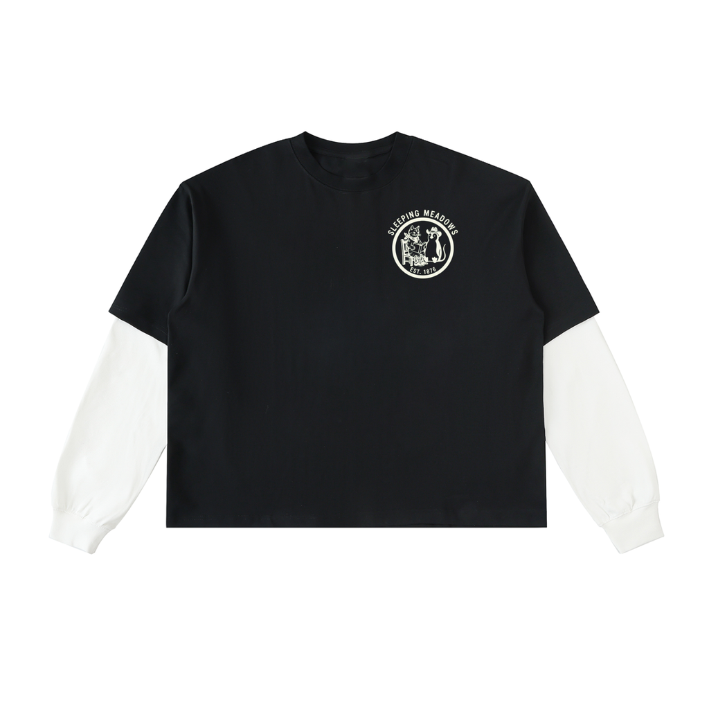 Layered Contrast Sleeve Cotton T-Shirt