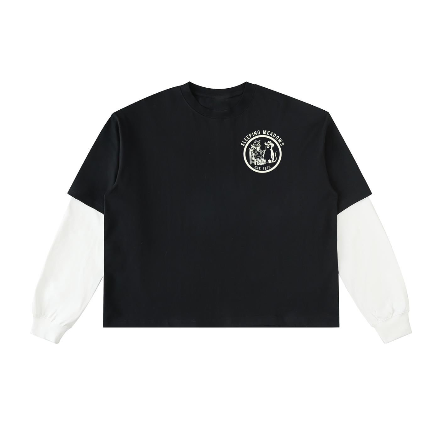 Layered Contrast Sleeve Cotton T-Shirt